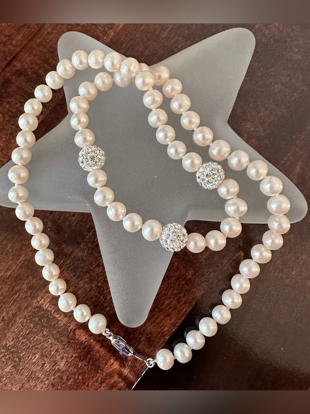 Freshwater pearl & sterling necklace, 18in - Picture 3 of 7